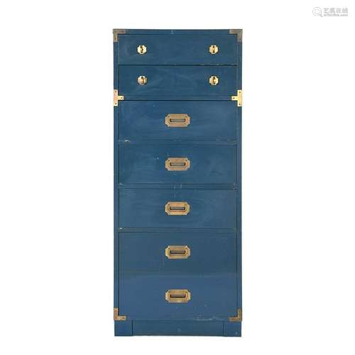 Blue Painted Six Drawer Campaign Chest.