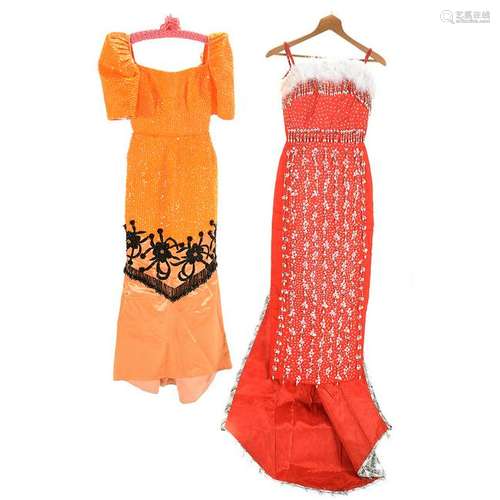 Two 1980s Philippine-Inspired Evening Dresses, Heavily