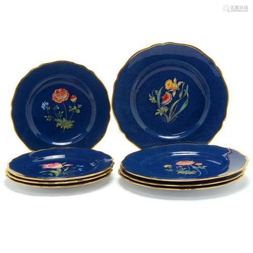 Ten Spode Blue Ground Porcelain Dinner Plates with