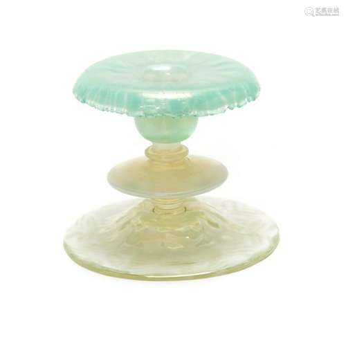 American Favrile Green Pastel Glass Candlestick.