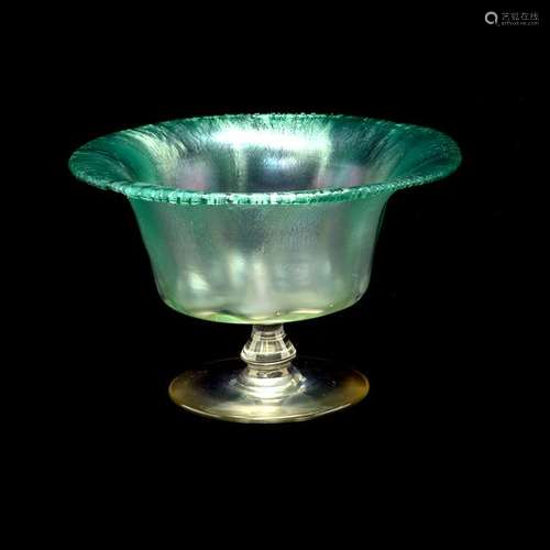 American Favrile Glass Green Iridescent Compote.