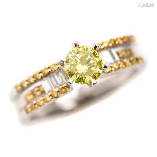 Irradiated Yellow Diamond, Diamond, 18k White Gold