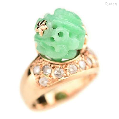 Jadeite Jade, Diamond, 18k Yellow Gold Ring.