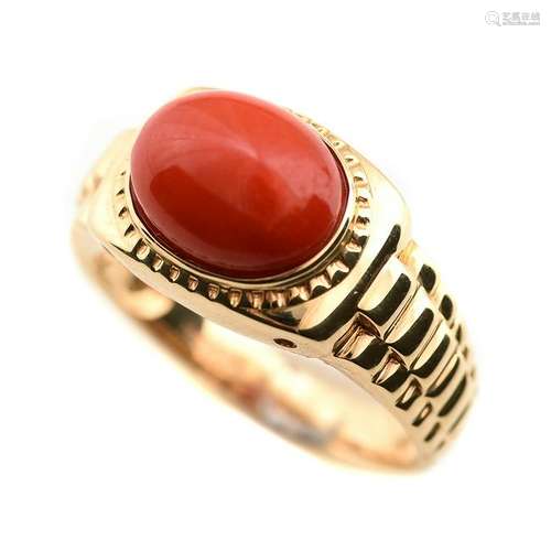 *Men's Coral, 14k Yellow Gold Ring.