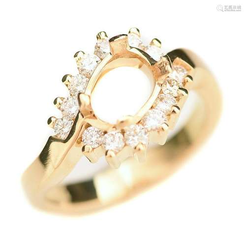 Diamond, 18k Yellow Gold Ring Semi-Mounting.