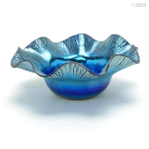 Tiffany Studios Blue Favrile Glass Bowl.