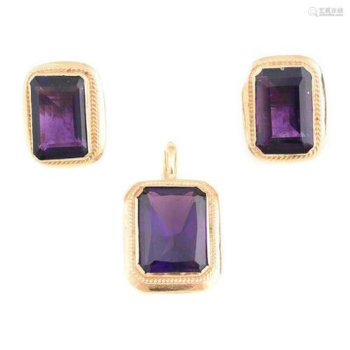 Amethyst, 14k Yellow Gold Jewelry Suite.