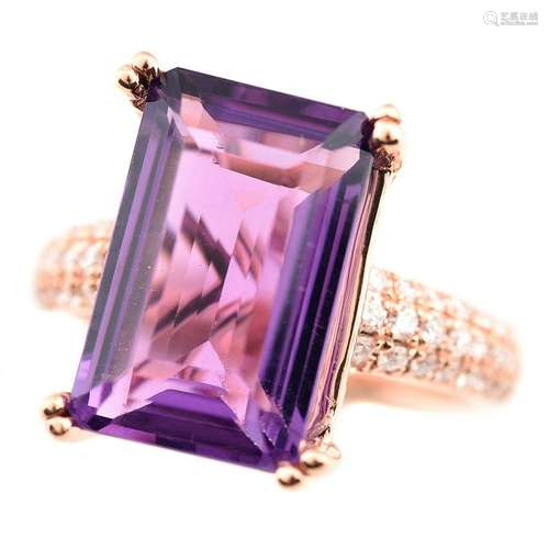 Amethyst, Diamond, 14k Rose Gold Ring.