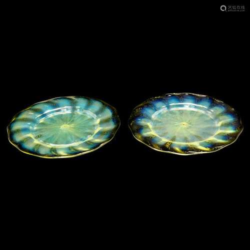 Tiffany Studios Favrile Yellow Iridescent Glass Plates,