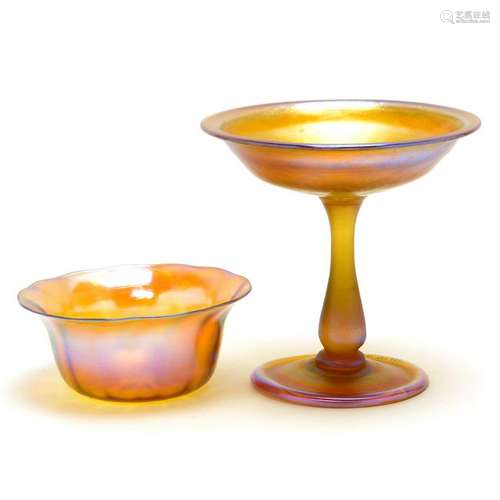 Tiffany Studios Gold Favrile Glass Candy Bowl.