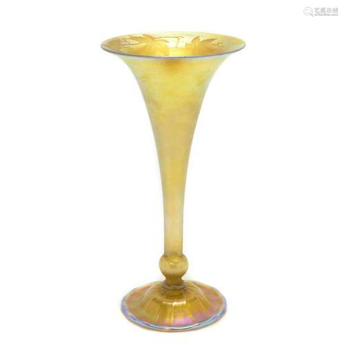 Tiffany Favrile Intaglio Glass Trumpet Vase.