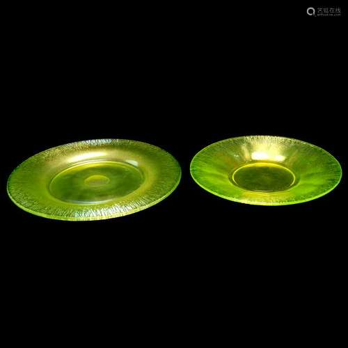 Steuben Carder Yellow Iridescent Glass Plates, Lot of