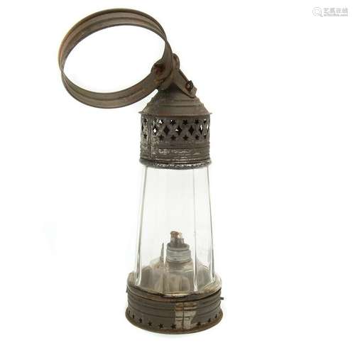 Punched Tin and Glass Early Fluid Lamp Lantern.