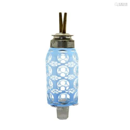 American 19th Century Cut Overlay Glass Peg Lamp.