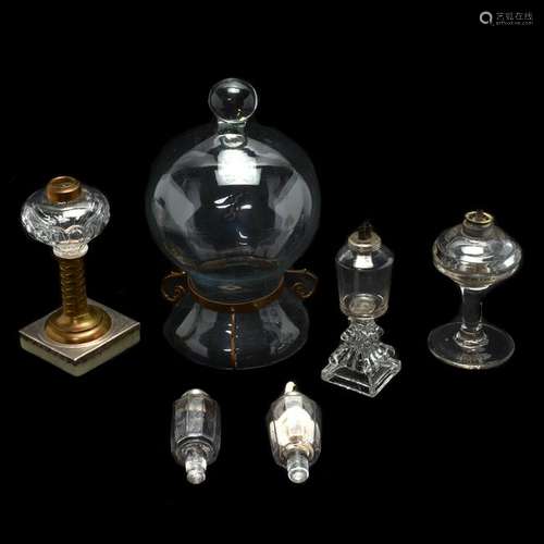 Hanging Glass Lamp; Whale Oil Glass Lamps; and Two