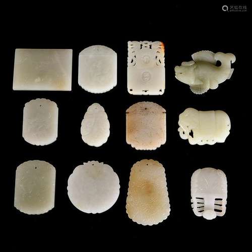 Group of Twelve Chinese Jade Pendants and Plaques