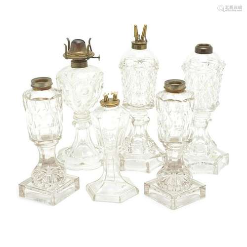 Mid 19th Century Whale Oil Fluid Lamps, Lot of Six