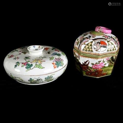 Two Chinese Famille Rose Porcelain Boxes