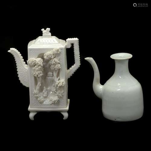 Two Chinese White Glazed Teapots