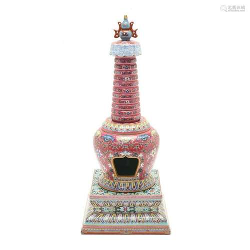 Chinese Famille Rose Enameled Porcelain Pagoda