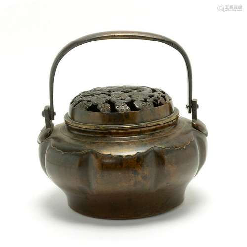 Chinese Bronze Hand Warmer with Dragon Motif