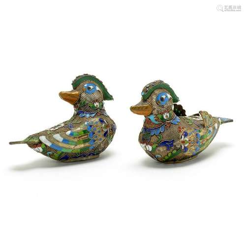 Pair of Chinese Silver Wire Mandarin Ducks