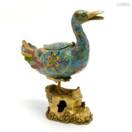 Chinese Cloisonne Duck Form Censer