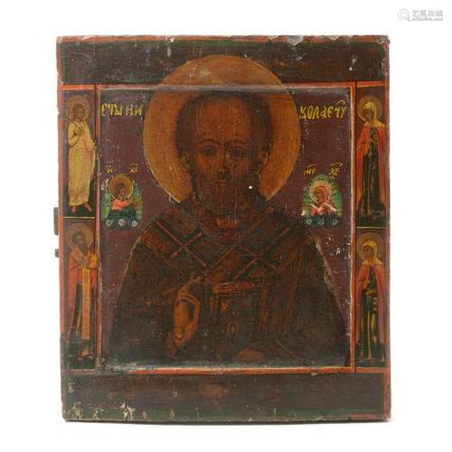 Icon on Board, Saint Nikolas with Christos and