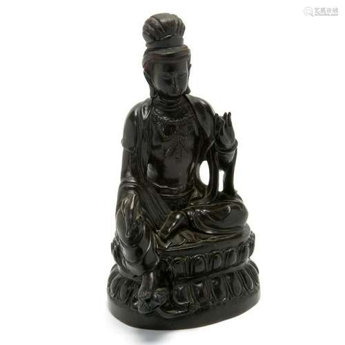 Chinese Carved Zitan Wood Seated Bodhisattva