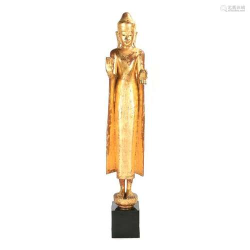 Gilt Lacquered Woo Standing Figure Buddha