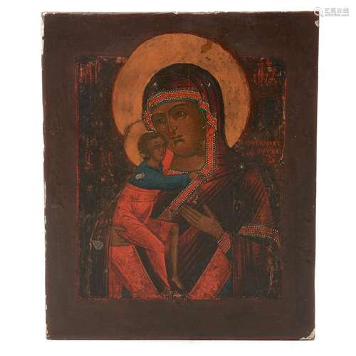 Painted Wood Icon, Mother of God and Christ Child,