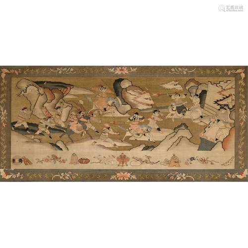 Chinese Kesi Silk Warrior Panel