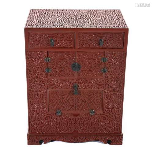 Small Chinese Cinnabar Lacquer Cabinet