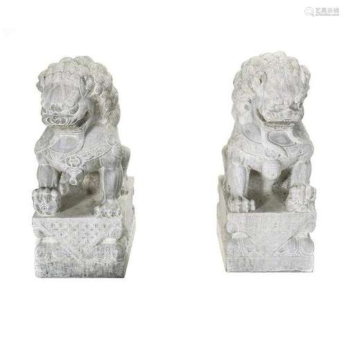 Pair of Carved Stone Fu Lions