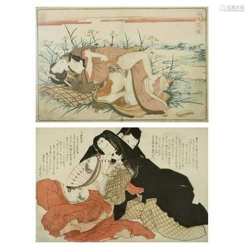 Two Framed Japanese Erotic Woodblock Prints