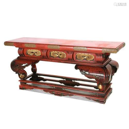 Japanese Gilt Red Lacquer Altar Table