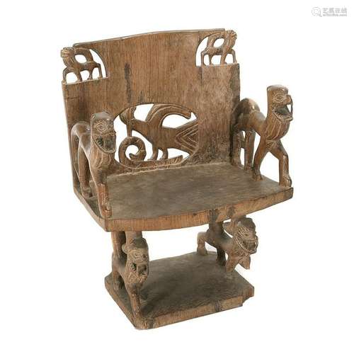 African Carved Wood Throne Chair, Ashanti.