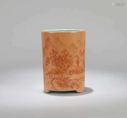 A Chinese Yellow Glazed Porcelain Brush Pot