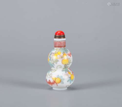 A Chinese Carved Peking Glass Enamel Snuff Bottle