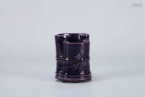 A Chinese Purple Glazed Porcelain Brush Pot