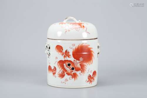 A Chinese Iron-Red Glazed Porcelain Jar with Cover