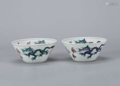 A Pair of Chinese Dou-Cai Glazed Porcelain Cups