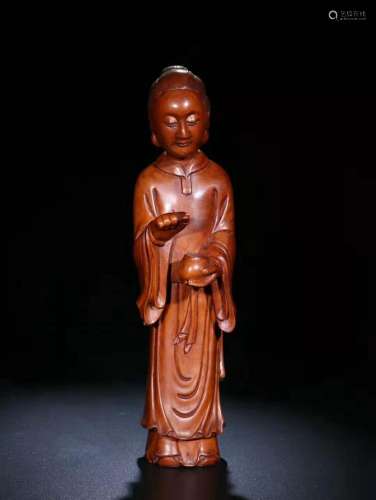 A Chinese Carved Boxwood Figure of Lady
