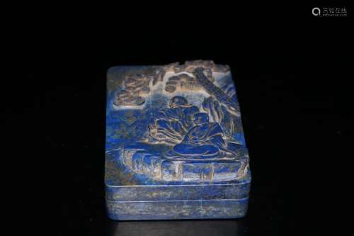 A Chinese Carved Lapis Lazuli Square Box with Cover