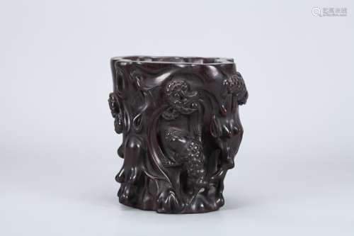 A Chinese Carved Zitan Brush Pot