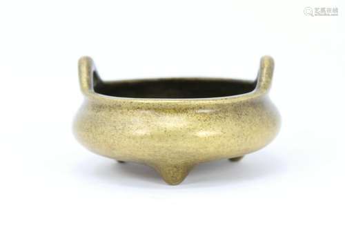 Antique Chinese Twin Handled Bronze Censer, Signed