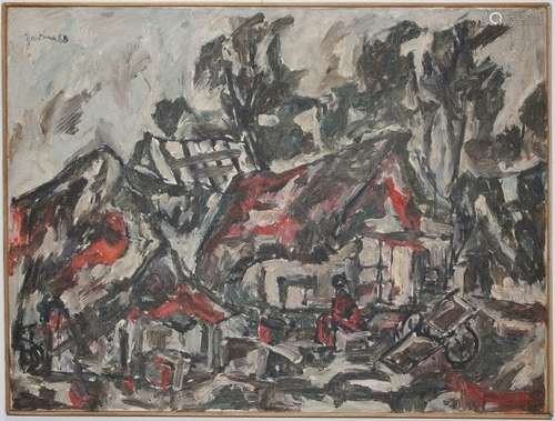 Zarina, 1968 Painting of a Village with Figure