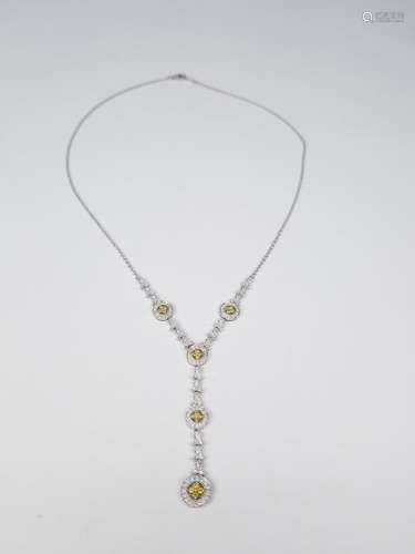 18K White Gold & Yellow Diamond Necklace