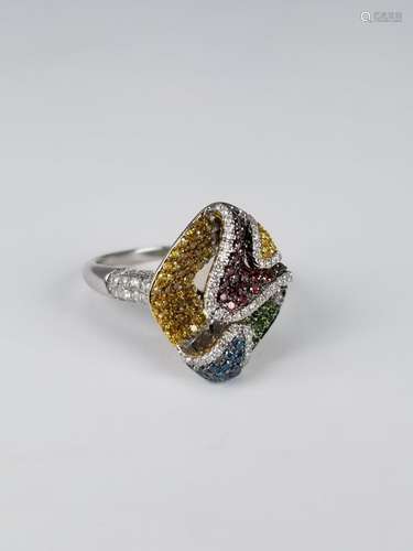 14K White Gold & Multi-Colored Diamond Ring