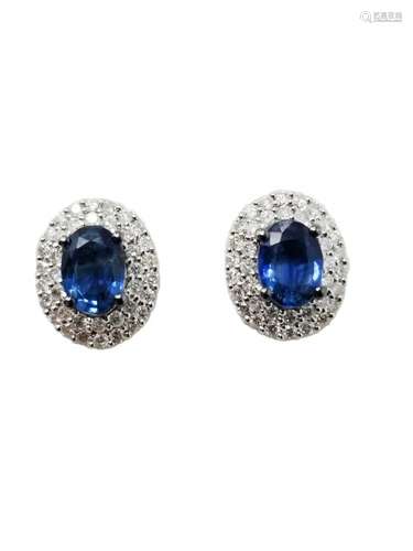 18K White Gold Sapphire & Diamond Earrings